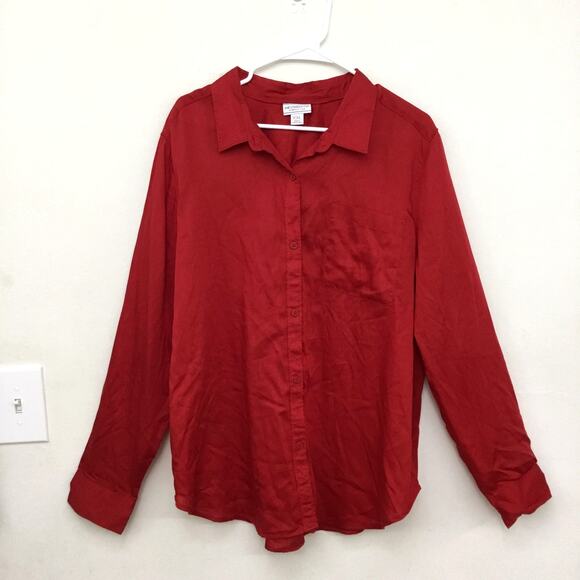 Liz Claiborne Tops - LIZ CLAIBORNE Women's Lyocell Blouse Long Sleeve Button Up Red Sz XXL